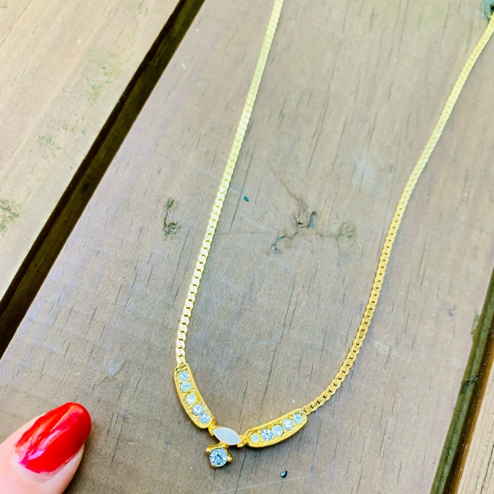 Gold tone and rhinestone necklace Costume jewelry